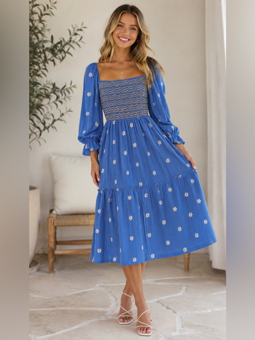 Argeousgor Boutique Dark Blue Flower Maxi Dress